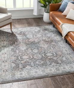 Well Woven Global Salida Vintage Oriental Botanical Border Grey Rug