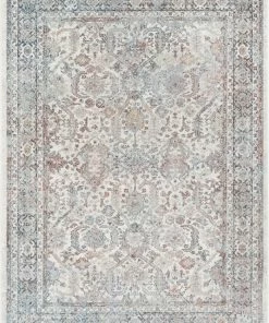 Well Woven Global Salida Vintage Oriental Botanical Border Grey Beige Rug