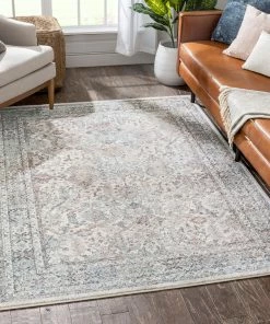 Well Woven Global Salida Vintage Oriental Botanical Border Grey Beige Rug