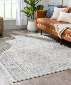 Well Woven Global Salida Vintage Oriental Botanical Border Grey Beige Rug