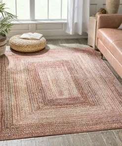 Well Woven Chindi Bohemian Vintage Solid & Striped Multi-Color Blush Yellow Braided Pattern Rug