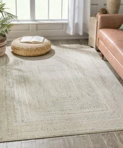 Well Woven Chindi Bohemian Vintage Solid & Striped Multi-Color Green Ivory Braided Pattern Rug
