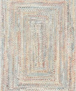 Well Woven Global Chindi Bohemian Vintage Solid & Striped Multi-Color Light Blue Green Braided Pattern Rug