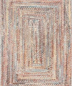 Well Woven Global Chindi Bohemian Vintage Solid & Striped Multi-Color Blush Light Blue Braided Pattern Rug