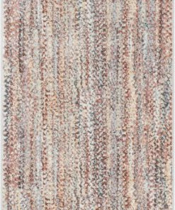 Well Woven Global Chindi Bohemian Vintage Solid & Striped Multi-Color Blush Light Blue Braided Pattern Rug