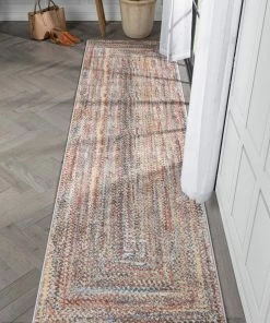 Well Woven Global Chindi Bohemian Vintage Solid & Striped Multi-Color Blush Light Blue Braided Pattern Rug