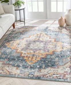 Well Woven Encino Global Vintage Medallion Light Blue Rug