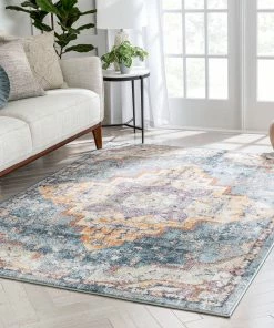 Well Woven Encino Global Vintage Medallion Light Blue Rug