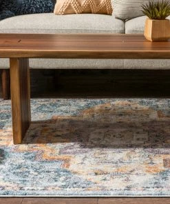 Well Woven Encino Global Vintage Medallion Light Blue Rug