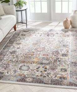 Well Woven Grande Bohemian Oriental Botanical Border Ivory Rug