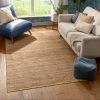 Well Woven Jute + Natural Laylani Farmhouse Jute Rug Hand-Braided Basket Weave Jute Rug Solid Pattern Natural/Gray Color