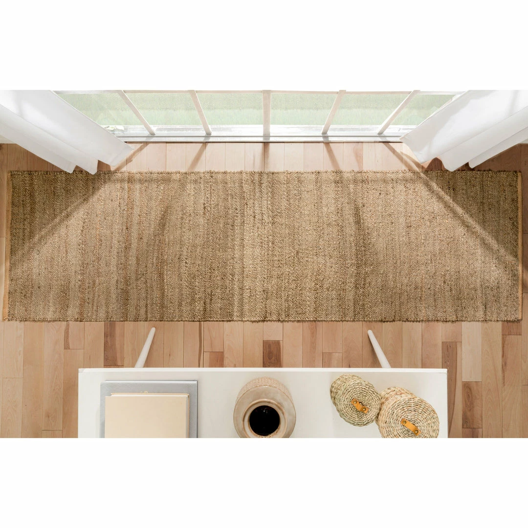 Well Woven Jute + Natural Laylani Farmhouse Jute Rug Hand-Braided Basket Weave Jute Rug Solid Pattern Natural/Gray Color 18 Well Woven Jute + Natural Laylani Farmhouse Jute Rug Hand-Braided Basket Weave Jute Rug Solid Pattern Natural/Gray Color