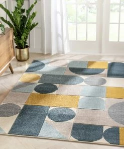 Well Woven Dede Blue Mid-Century Modern Geometric Shapes Rug By Chill Rugs