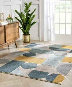 Well Woven Dede Blue Mid-Century Modern Geometric Shapes Rug By Chill Rugs