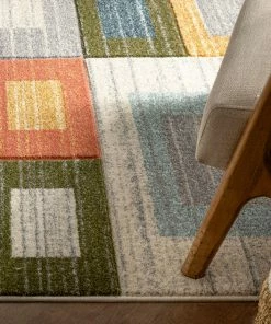 Well Woven Tango Mid-Century Modern Geometric Squares Multi Distressed High-Low Rug