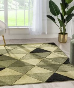 Well Woven Rita Glam Geometric Triangles Green High-Low Rug