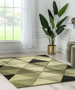Well Woven Rita Glam Geometric Triangles Green High-Low Rug