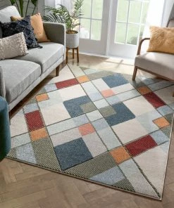Well Woven Rumba Mid-Century Modern Geometric Diamond Shapes Multi Distressed High-Low Rug