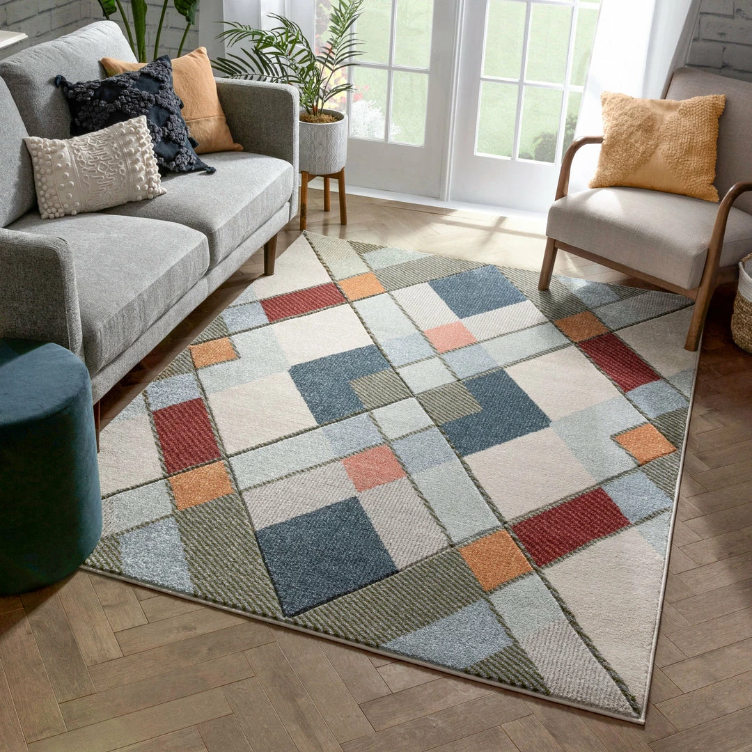 Well Woven Rumba Mid-Century Modern Geometric Diamond Shapes Multi Distressed High-Low Rug 2 Well Woven Rumba Mid-Century Modern Geometric Diamond Shapes Multi Distressed High-Low Rug