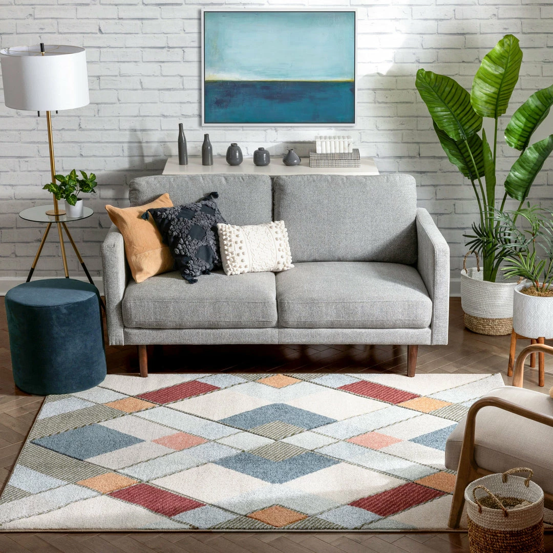 Well Woven Rumba Mid-Century Modern Geometric Diamond Shapes Multi Distressed High-Low Rug 3 Well Woven Rumba Mid-Century Modern Geometric Diamond Shapes Multi Distressed High-Low Rug