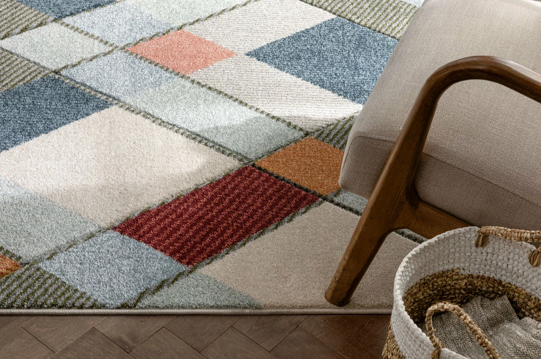 Well Woven Rumba Mid-Century Modern Geometric Diamond Shapes Multi Distressed High-Low Rug 4 Well Woven Rumba Mid-Century Modern Geometric Diamond Shapes Multi Distressed High-Low Rug