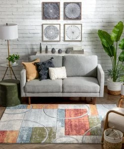 Well Woven Jive Modern Abstract Geometric Arcs & Shapes Multi Distressed High-Low Rug