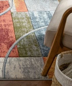 Well Woven Jive Modern Abstract Geometric Arcs & Shapes Multi Distressed High-Low Rug