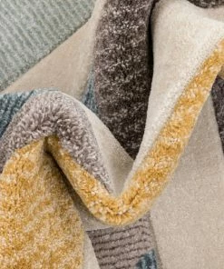 Well Woven Savoy Contemporary Geometric Stripes Gold Blue Distressed High-Low Rug