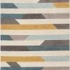 Well Woven Savoy Contemporary Geometric Stripes Gold Blue Distressed High-Low Rug
