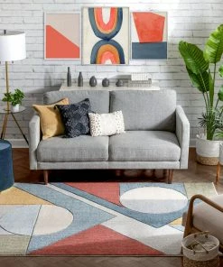 Well Woven Glimmer Mid-Century Modern Geometric Pattern Multi Distressed High-Low Rug