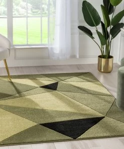 Well Woven Tamara Glam Geometric Triangles Green High-Low Rug