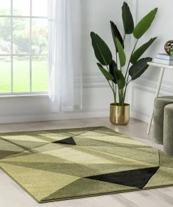 Well Woven Tamara Glam Geometric Triangles Green High-Low Rug
