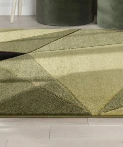 Well Woven Tamara Glam Geometric Triangles Green High-Low Rug