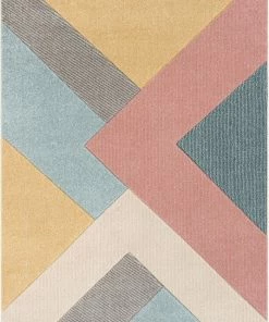 Well Woven Alma Mid-Century Modern Geometric Triangle Pattern Multi Distressed High-Low Rug