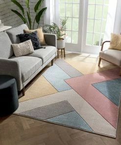 Well Woven Alma Mid-Century Modern Geometric Triangle Pattern Multi Distressed High-Low Rug