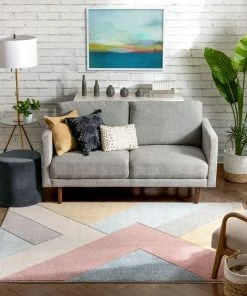 Well Woven Alma Mid-Century Modern Geometric Triangle Pattern Multi Distressed High-Low Rug