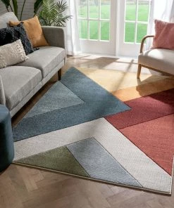 Well Woven Alma Mid-Century Modern Geometric Triangle Pattern Multi-Color Distressed High-Low Rug