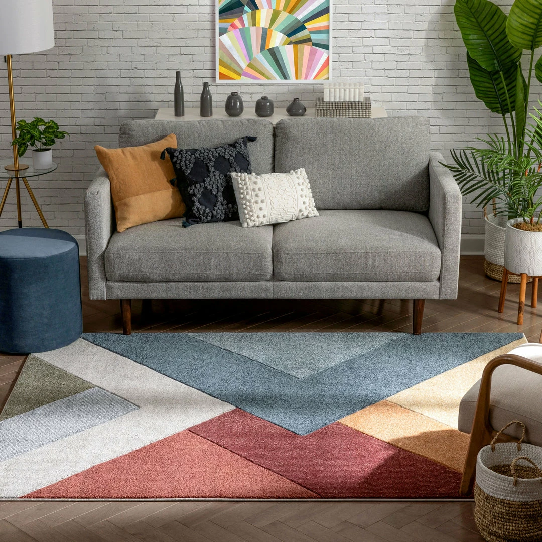 Well Woven Alma Mid-Century Modern Geometric Triangle Pattern Multi-Color Distressed High-Low Rug 3 Well Woven Alma Mid-Century Modern Geometric Triangle Pattern Multi-Color Distressed High-Low Rug