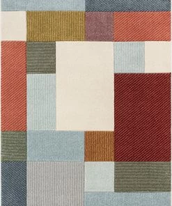 Well Woven Addy Mid-Century Modern Geometric Squares Multi Distressed High-Low Rug