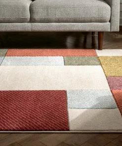 Well Woven Addy Mid-Century Modern Geometric Squares Multi Distressed High-Low Rug