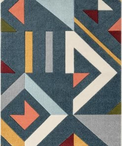 Well Woven Twist Mid-Century Modern Geometric Pattern Multi Distressed High-Low Rug