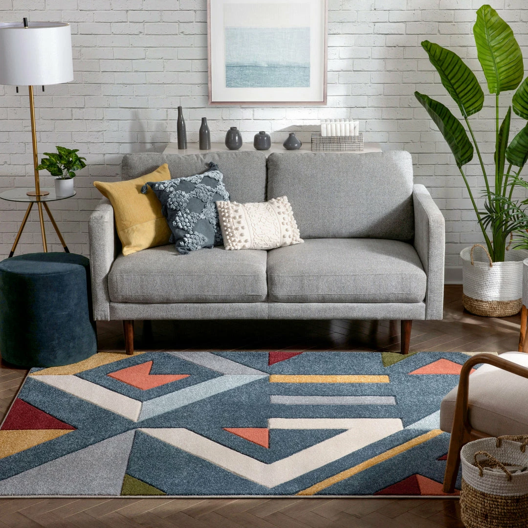Well Woven Twist Mid-Century Modern Geometric Pattern Multi Distressed High-Low Rug 3 Well Woven Twist Mid-Century Modern Geometric Pattern Multi Distressed High-Low Rug