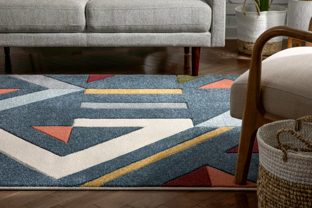 Well Woven Twist Mid-Century Modern Geometric Pattern Multi Distressed High-Low Rug 4 Well Woven Twist Mid-Century Modern Geometric Pattern Multi Distressed High-Low Rug