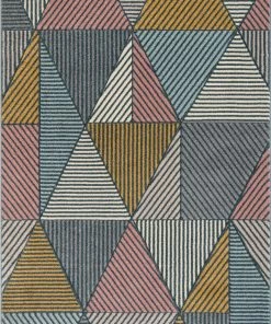 Well Woven Lela Mid-Century Modern Geometric Traingle & Lines Multi Distressed High-Low Rug
