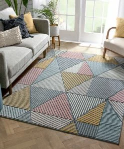 Well Woven Lela Mid-Century Modern Geometric Traingle & Lines Multi Distressed High-Low Rug