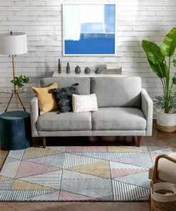 Well Woven Lela Mid-Century Modern Geometric Traingle & Lines Multi Distressed High-Low Rug 11 Well Woven Lela Mid-Century Modern Geometric Traingle & Lines Multi Distressed High-Low Rug