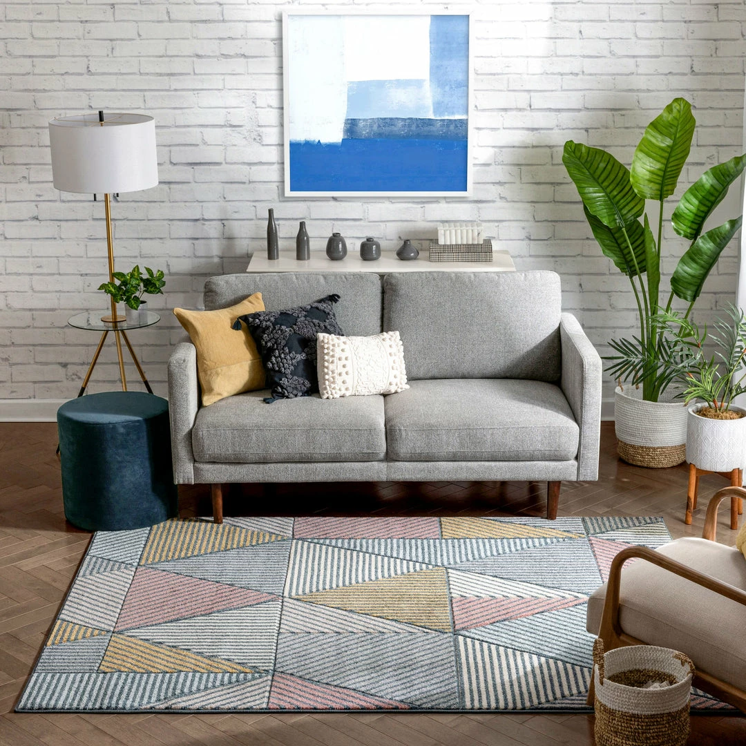 Well Woven Lela Mid-Century Modern Geometric Traingle & Lines Multi Distressed High-Low Rug 3 Well Woven Lela Mid-Century Modern Geometric Traingle & Lines Multi Distressed High-Low Rug