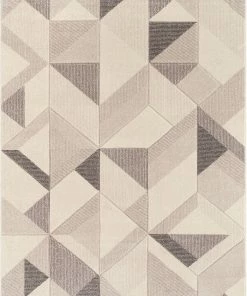 Well Woven Otto Modern Geometric Boxes & Triangles Beige Distressed High-Low Rug