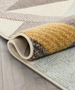 Well Woven Otto Modern Geometric Boxes & Triangles Gold Blue Distressed High-Low Rug