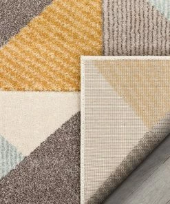 Well Woven Otto Modern Geometric Boxes & Triangles Gold Blue Distressed High-Low Rug